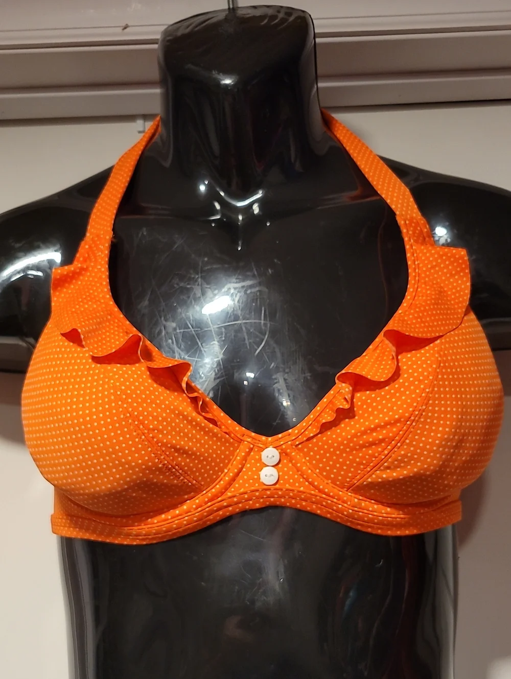 Freya Orange Polka Dot Ruffle Halter Bikini Top
